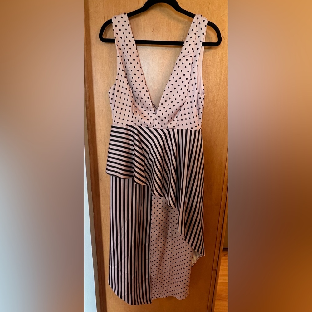 ASOS Polka Dot & Stripe Pink V-Neck Asymmetric Dress
